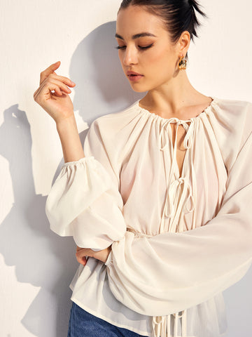 Paula | Elegantes Chiffonhemd mit Bindeband