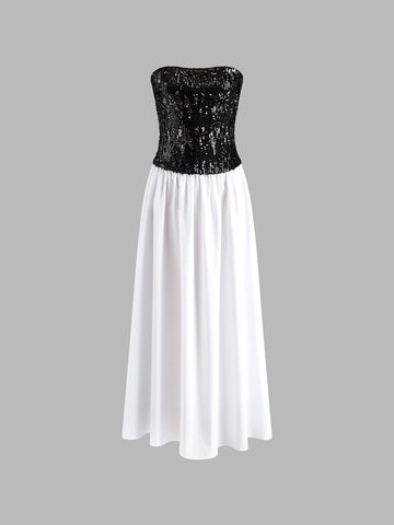 Laura | Faltenrock Pailletten Maxikleid
