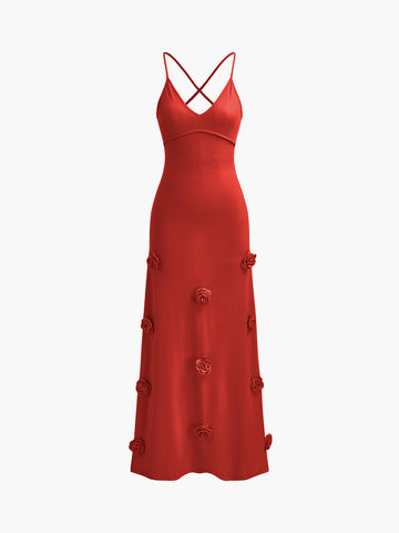 Rosette | V-Ausschnitt-Rückenfreies Cami-Kleid