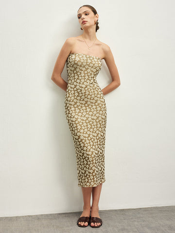 Clara | Blütenmuster Midi-Kleid aus Mechanikstrick