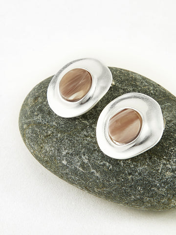 Lena | Elegante Ohrringe mit Holzmaserung und Silber