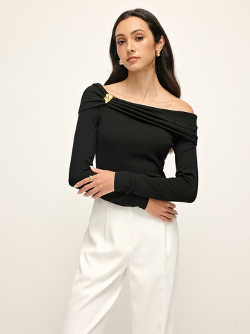 Anja | Stylische Plissierte Bluse - Elegante Schulterfreie Büro Bluse