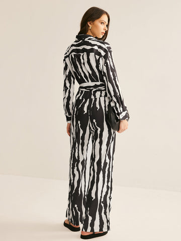 Jonas | V-Ausschnitt Zebra-Print Hosenanzug Set