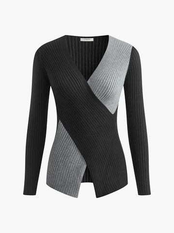 Leni | Zweifarbiger Criss-Cross Slim Strickoberteil