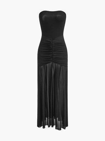 Lena | Plissiertes Mesh-Rohrkleid mit Schal
