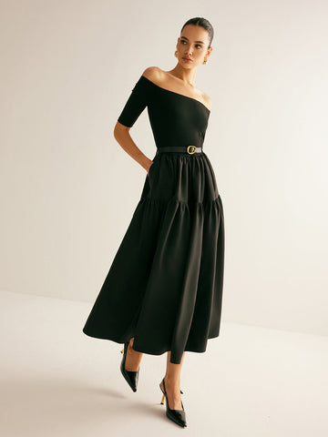 Clara | Elegantes Cold-Shoulder Kleid mit Gürtel