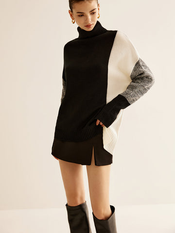 Leon | Turtleneck Farbblock Strickoberteil