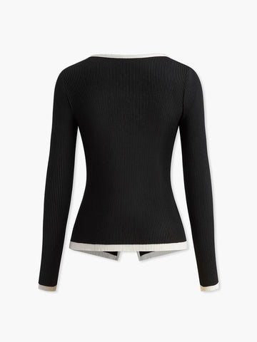 Felix | Kontrastbesatz Doppelreißverschluss Strickpullover