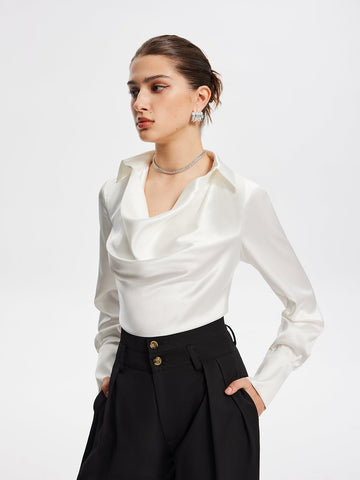 Clara | Stylische Faltenbluse elegant - Business Bluse Damen mit V-Ausschnitt