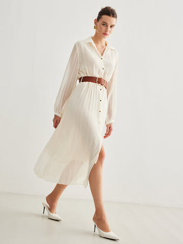 Clara | Chiffon-Kleid mit Knopf und Gürtel