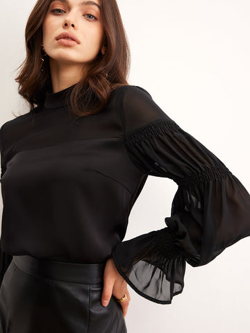 Clara | Elegante Chiffon Bluse mit Stehkragen