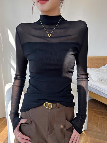 Clara | Verführerische Bluse mit transparentem Mesh-Panel