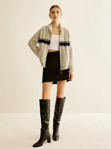 Max | Farbblock Zipper Strickmantel