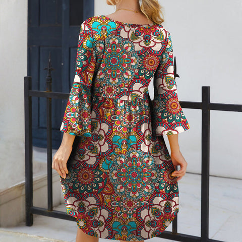 Eleanor | Stylisches Kleid - Trendy Vintage-Boho-Druck für Female Fashion
