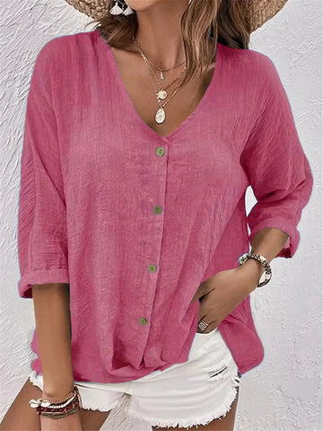 Luna989OC | Stylische Leinenbluse Damen - Perfekte Sommerbluse mit Knöpfen