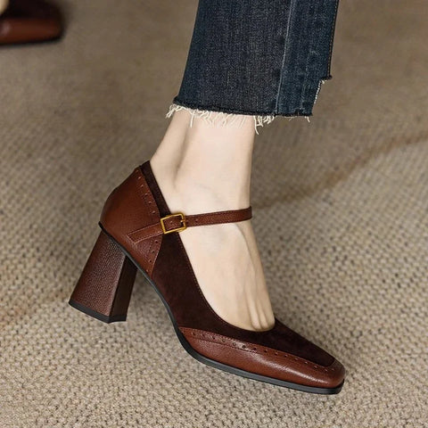 Terra | Moderne Lederpumps Damen - Trendy Pumps mit Blockabsatz für Female Fashion