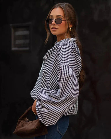 Johanna | Vintage Jahrhundert Karo Puffärmel Shirt