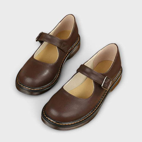 Trey | Vintage Mary-Jane-Schuhe für Damen - Klassische Lederschuhe mit Riemchen und bequemer