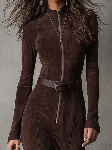 Tatum | Trendy Halloween Costumes & Fashion Trends - Braunes Vintage Kleid mit Gürtel