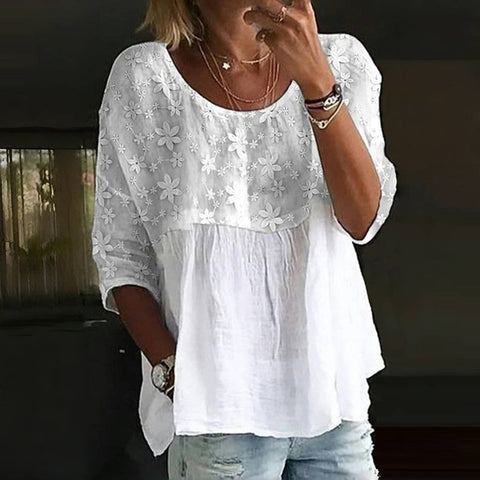 Kirstin | Bestickte Patchwork-Bluse mit Blumen