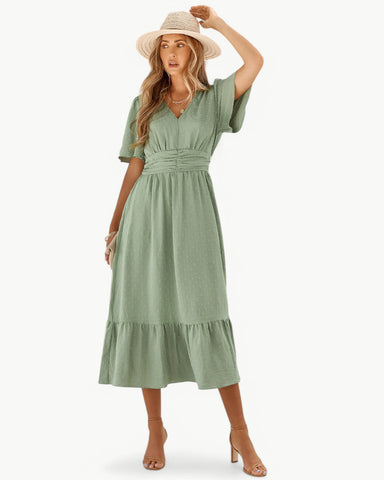 Sarah | Elegantes Kleid mit V-Ausschnitt und kurzen Ärmeln