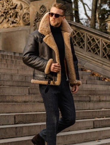 Elaine | Premium Lammfelllederjacke - Winter Mode Outfits & Strickrock Outfit Winter