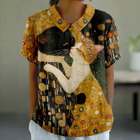Trisha | Vintage-Katzenprint-Bluse
