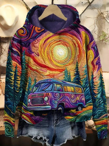 Veronica | Bunte Hoodie mit Bus und Sonnenuntergang
