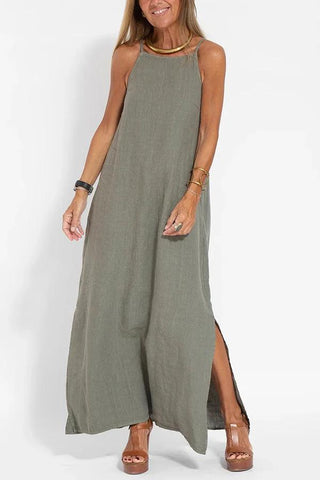 Cindy |  Baumwolle - ärmelloses einfarbiges Leinenkleid
