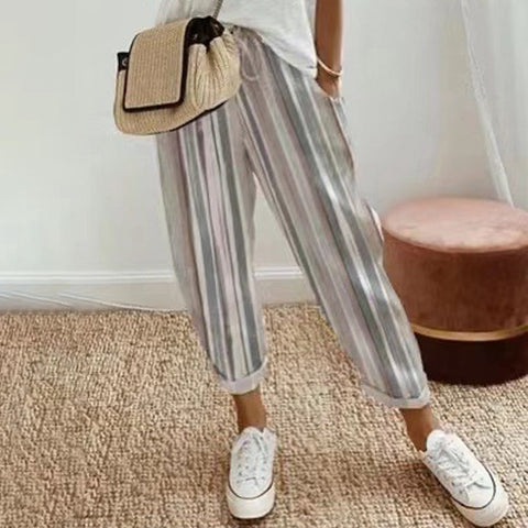 Ruby | Damen Leinen-Baumwoll-Hose Mit Streifen