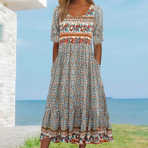 Kelly | Damen elegantes Kleid mit böhmischem Druck