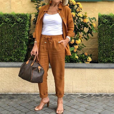 Kris | Langärmelige Baumwollbluse und Damenunterwäsche mit Hosen-Set