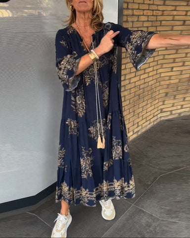 Zachery | Vintage-Kleid mit V-Ausschnitt und lockerer Passform