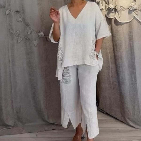 Ramsey | Langärmeliges Bluse und Hose aus Baumwolle und Leinen
