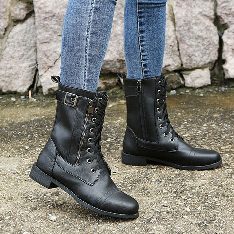 Sarah | Damen Orthopädische Lederstiefel mit Rundkappe und seitlichem Reißverschluss