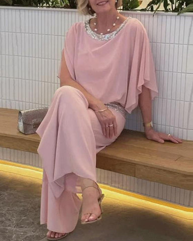 Makenna | Zweiteiliges elegantes Colorblock-Set mit Pailletten