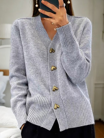 Nica | Damen Winter-Wollcardigan mit Knöpfen aus glatter Wolle