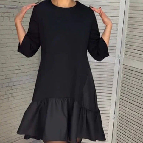 Reyna | Lässiges plissiertes elegantes schwarzes Kleid