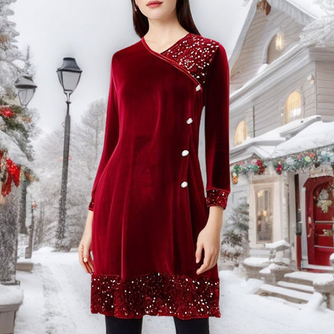 Jimena | Damen Rüschen-Midi-Kleid in A-Linie