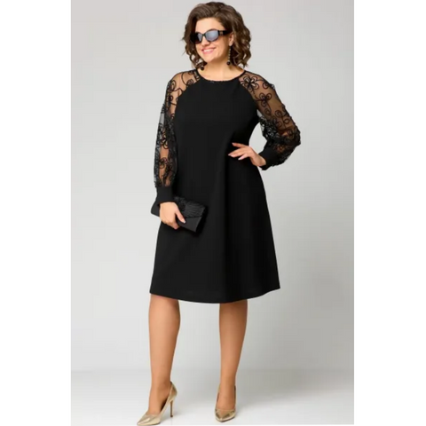 Thea | Spitze Patchwork-Kleid mit Rundhalsausschnitt und langen Ärmeln