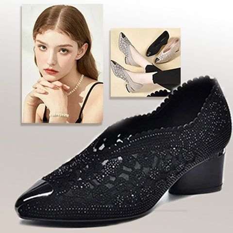 Terrell | Hohle Mesh-Sandalen mit Strassstein und Klobigem Absatz