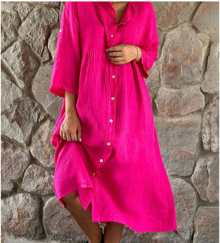 Pierre | Baumwoll- und Leinenlockeres Hemdkleid