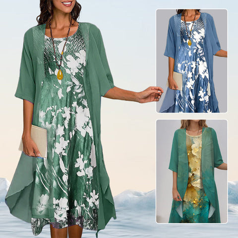 Shawna | Elegantes 2-teiliges Set: Bluse mit halben Ärmeln + Kleid