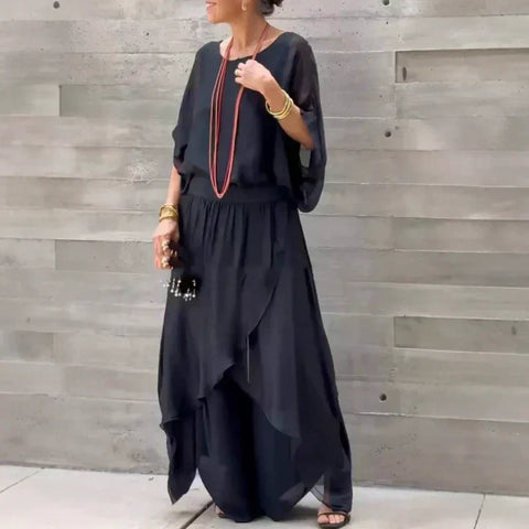 Penelope | Zweiteiliges Chiffon-Lockeres Top und weite Hose