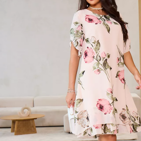Margarita | Chiffonkleid mit ausgestellten Rosenblüten