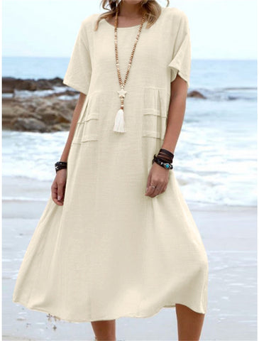 Laylah | Baumwoll-Leinenkleid mit Rundhalsausschnitt