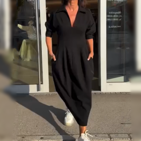 Susan | Damen Midikleid mit V-Ausschnitt und Taillenbund