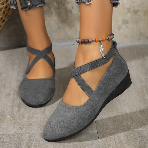 Mathias | Elegante feste Farbe elastische Riemen niedrige Keilschuhe