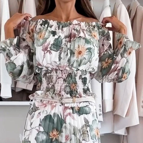 Stepheny | Blumen-Top mit freien Schultern und zweiteiliges Set mit Maxirock