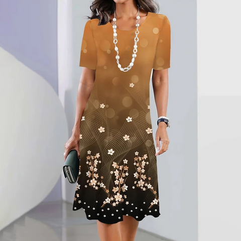 Bridget | Damen elegantes Kleid mit Rundhalsausschnitt und Blumenprint